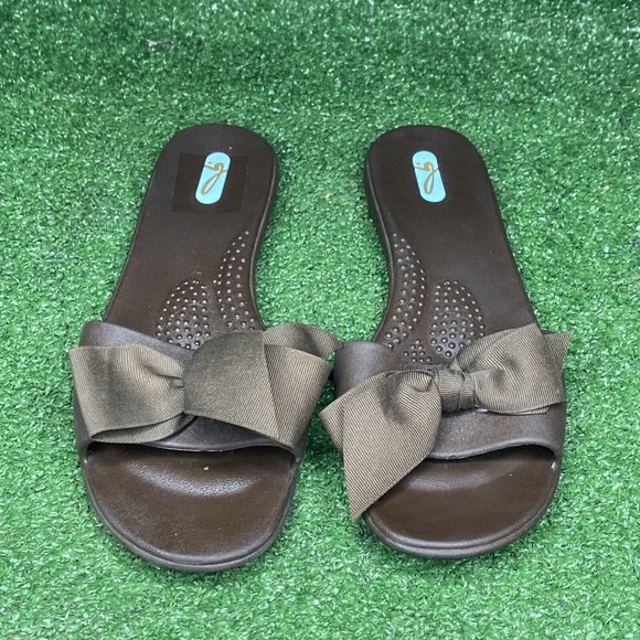 Oxabashi Brown Flip Flip Slip On  Casual Sandals with Interchangeable Bow Size M - Picture 2 of 7